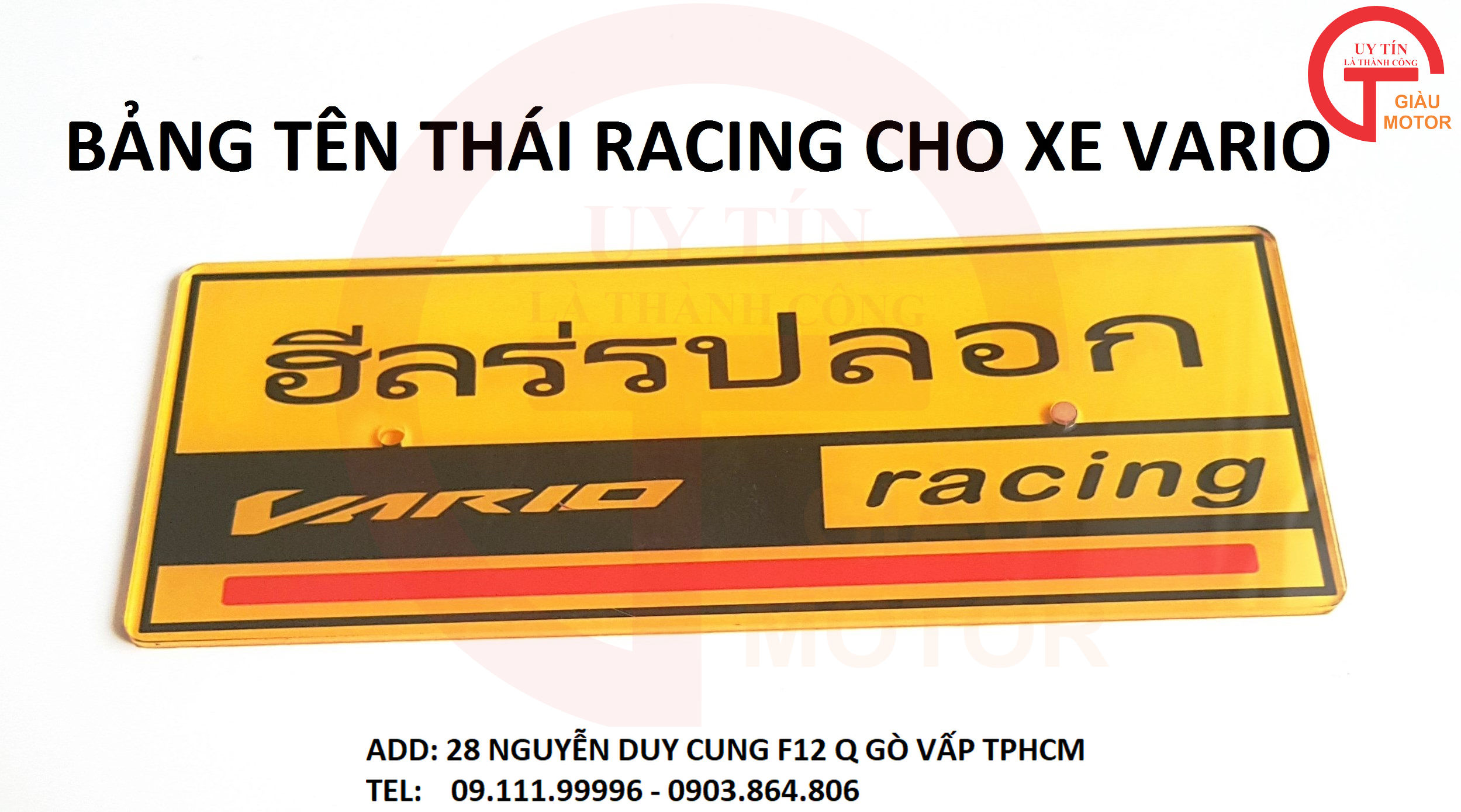 BẢNG TÊN GẮN XE VARIO racing BẰNG MICA MÀU VÀNG 
