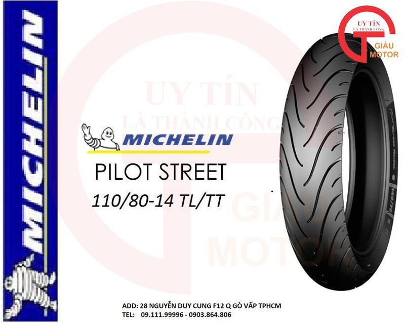 VỎ XE MÁY MICHELIN SIZE 110.80-14 PILOT STREET MC TL/TT .